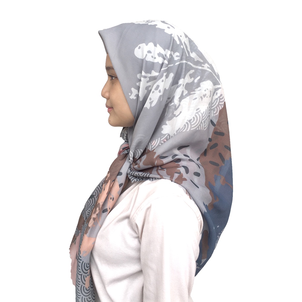 Maula Hijab - Jilbab Segi Empat Motif Potton Premium Quality Motif 3-Abu