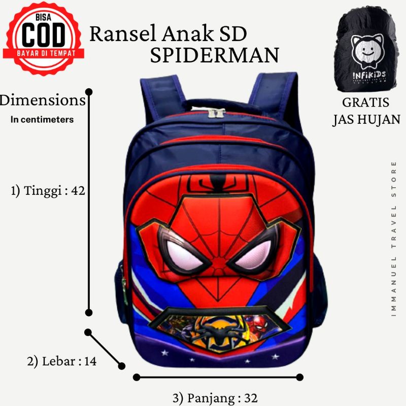 Tas Ransel Anak spiderman 6D timbul Tas Anak import 706