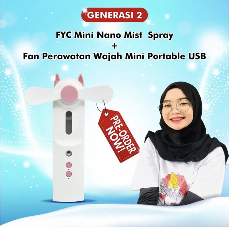 GENERASI 2 FYC Mini Nano Mist Spray + Fan Perawatan Wajah Mini Portable USB
