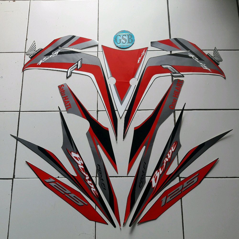 Variasi Striping Stiker Motor Honda Blade Fi 125 2016 Merah Hitam