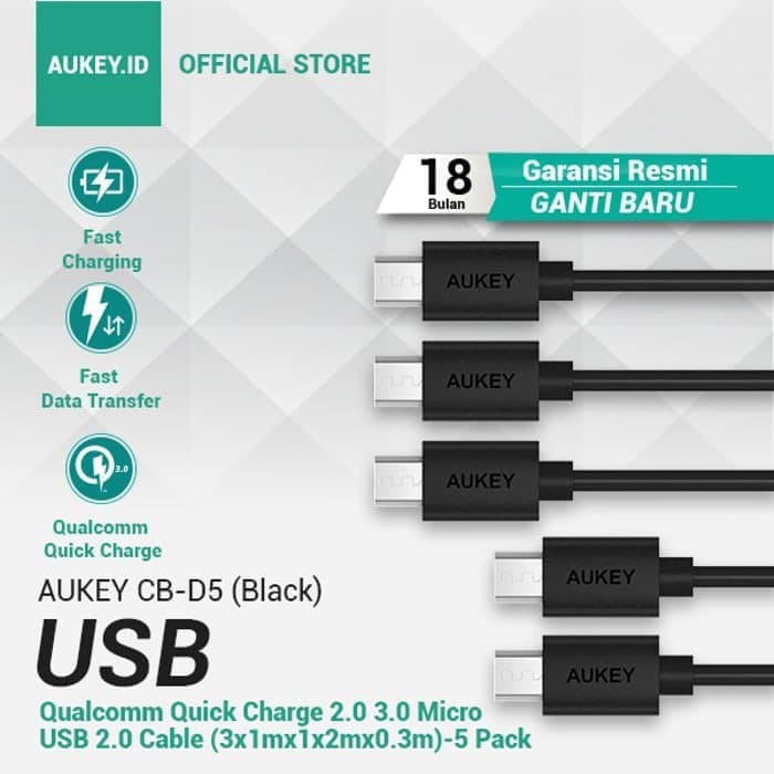 CB-D5 Aukey Kabel Charger Micro 5 Micro USB Fast Charging