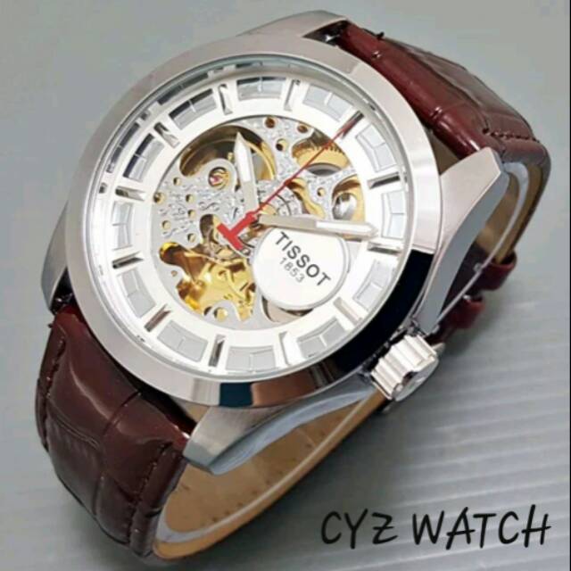 Jam Tangan Pria Elegan Exclusive TIS SOT MASTER AUTOMATIC Premium Watch Brown Silver