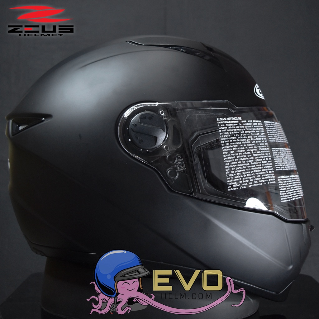 HELM ZEUS FULL FACE MATT BLACK - FREE SMOKE VISOR ZEUS ORIGINAL ( ONGKIR 2KG )