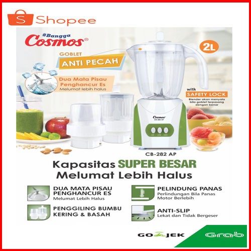 Blender Plastik 2 Liter Anti Pecah Cosmos CB 282 AP - 282AP 3 in 1