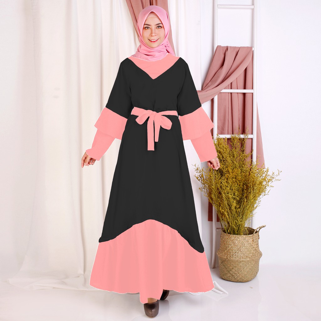 Long Dress Gamis maxi Wanita Muslim kombinasi warna - XSHOP Harper