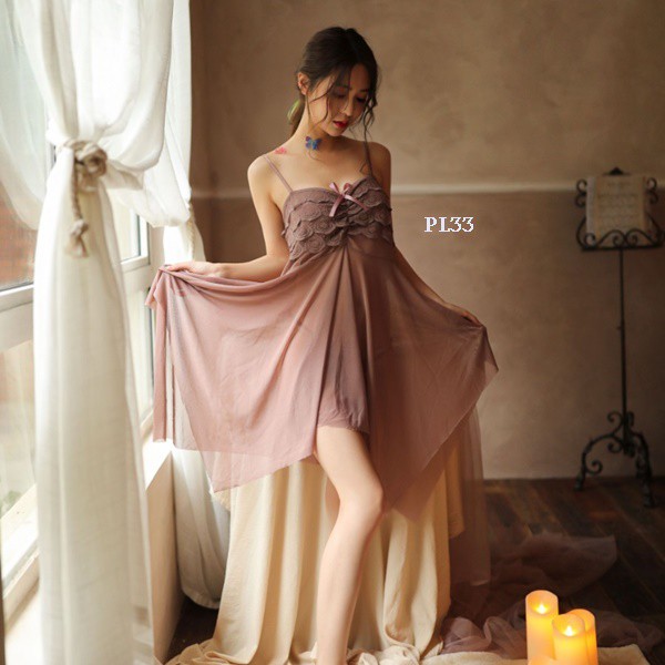 [PRODUK FAVORIT] SEXY NIGHT GOWN PREMIUM BAJU TIDUR WANITA DEWASA LINGERIE LACE NUDE PL33