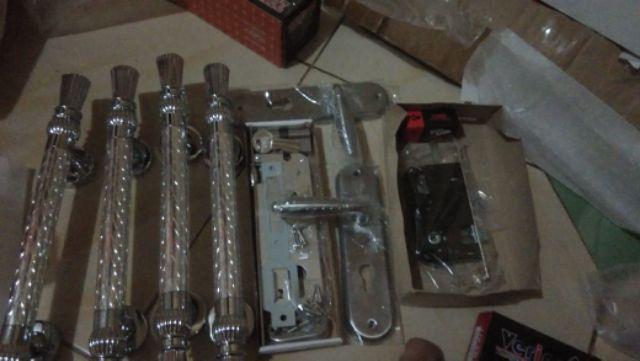 1set 4pcs Pull Handle Pintu Sisik Naga Silver + Kunci Pintu Body Pelor Pegangan Pintu Tarikan Pintu