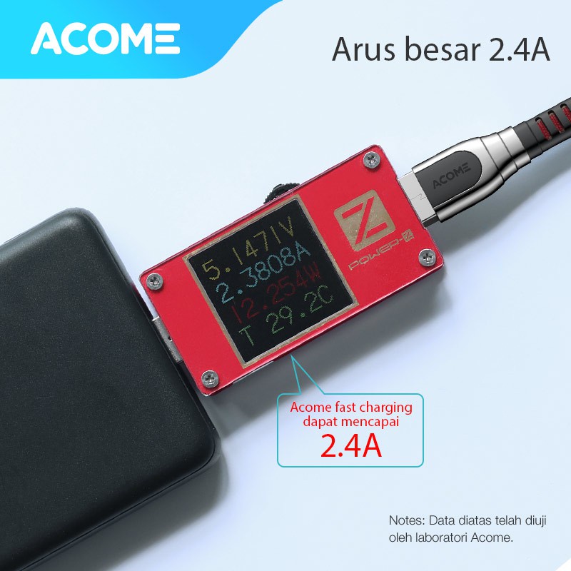 ACOME Kabel Data Micro USB 100cm cable  AiC Fast Charging 2.4A Garansi Resmi 1 Thn AKM-010