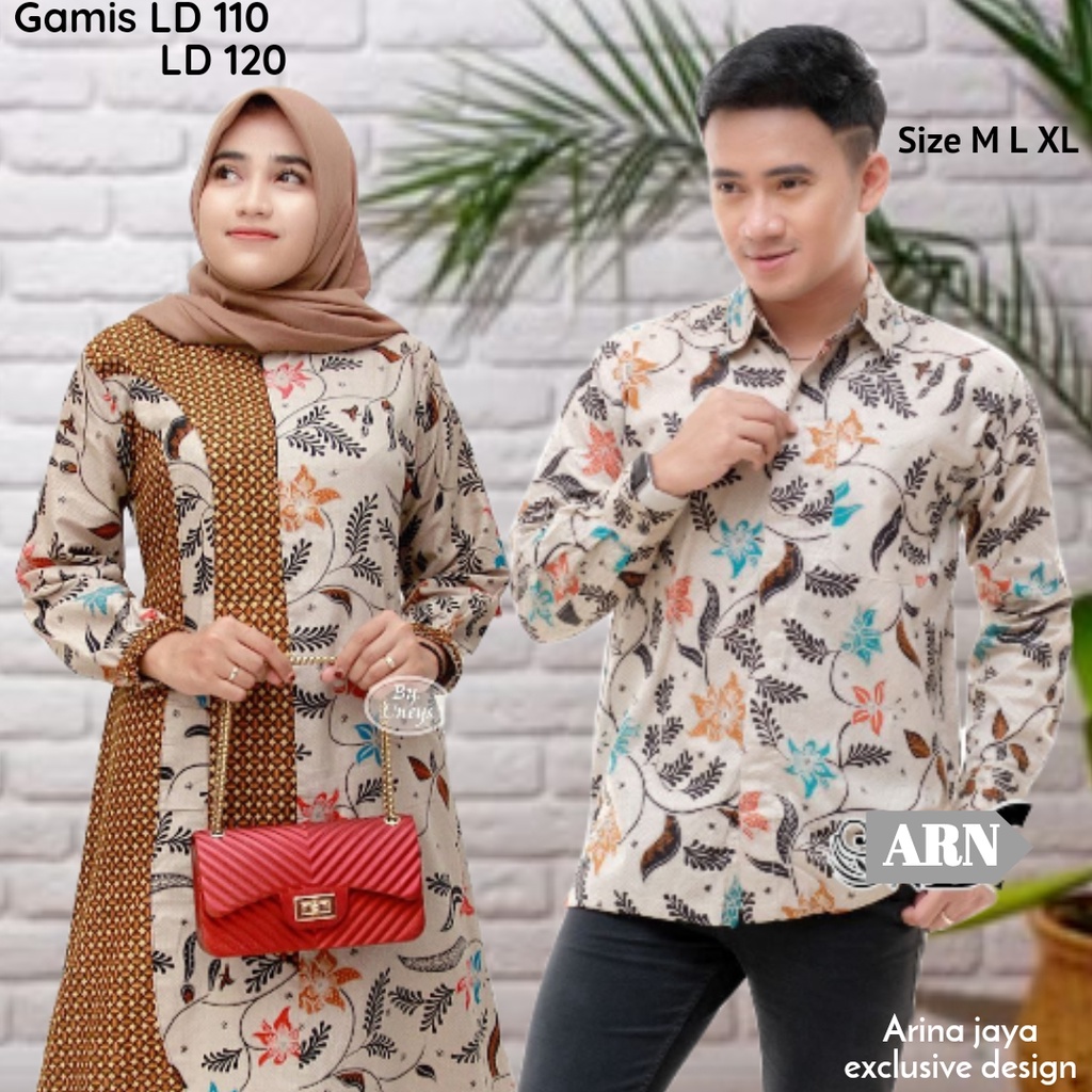 Couple Gamis kombinasi batik  size jumbo model terbaru Shalimar kemeja lengan panjang M L XL  Gamis 