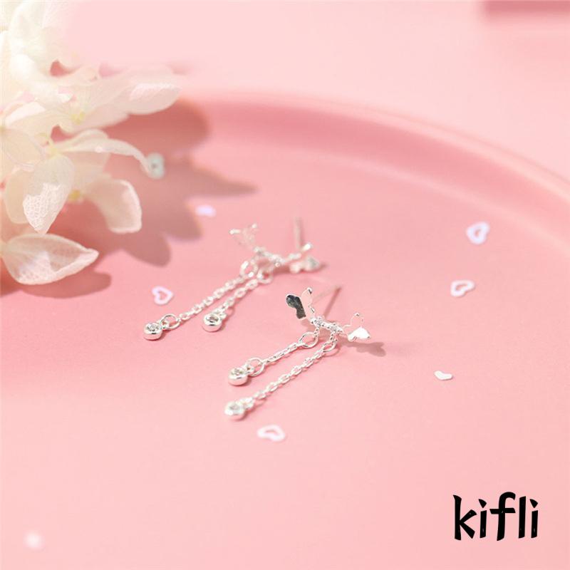 Set Kalung + Anting Tusuk Desain Kupu-Kupu Ganda Untuk Wanita (KD)