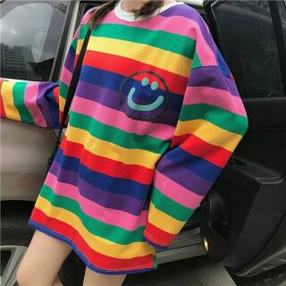 T Shirt Rainbow AA04 Smile Kaos Pelangi Long Sleeve 