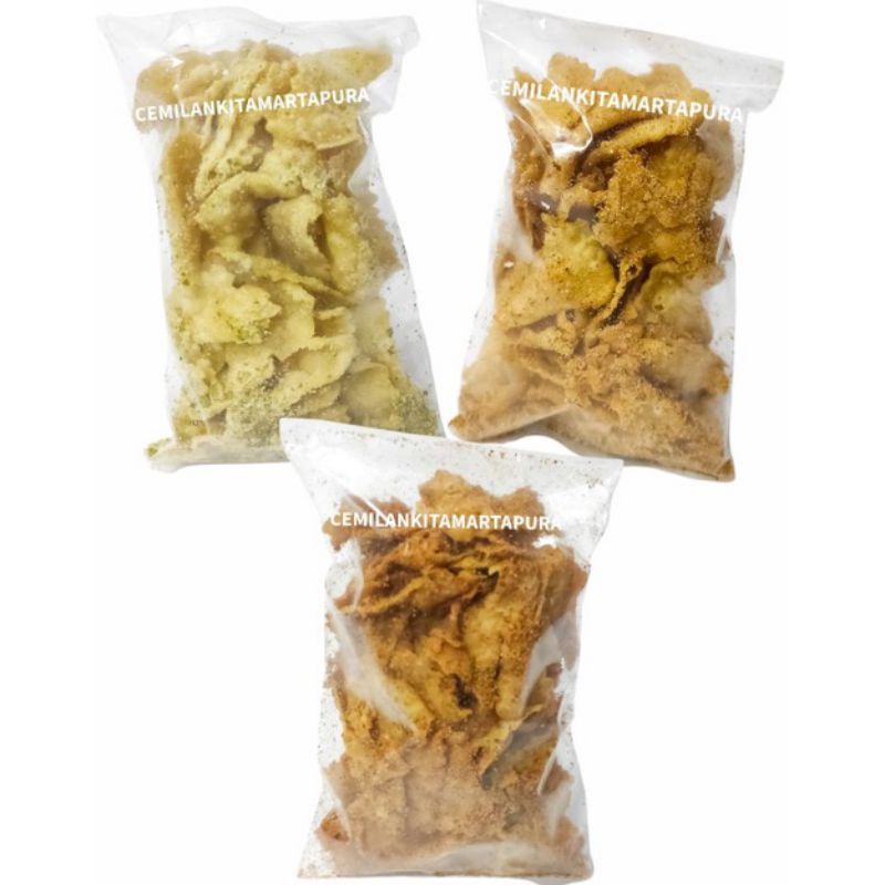 

KRIPIK PANGSIT ASIN | PEDAS |PEDAS BINGIT | KRIPIK PANGSIT FULL BUMBU JERUK PURUT| CEMILAN KELUARGA| JAJANAN KITA |KEMASAN KECIL -+100 GR