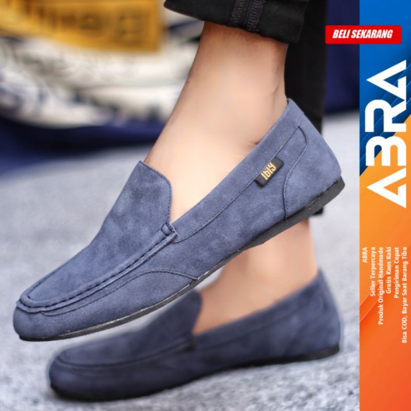 Sepatu Slip Onn Pria Santai Casual Formal Suede Kerja Hitam ABRA MODNES