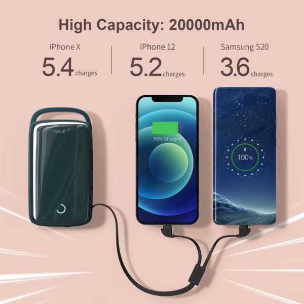 IWALK UBJ20000 - 20000mAh Built-in Cable Powerbank - Support PD 18W - Powerbank 20000mAh 18W PD &amp; Built-in Cable Lightning dan USB-C