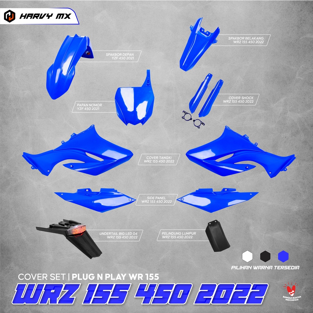 Cover Set HARVY MX Supermoto WRZ 155 450 2022 Full Cover Body Set WRZ 155 PNP WR 155 Hitam Biru Putih