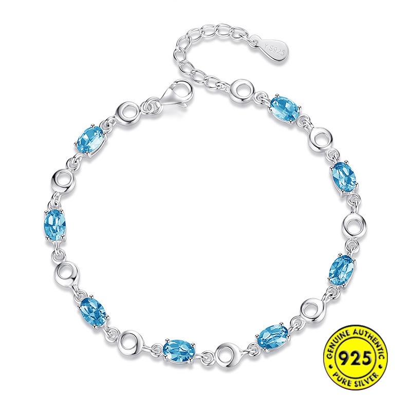 Gelang Tangan Sterling Silver 925 Dengan Kristal Topaz Natural Untuk Wanita