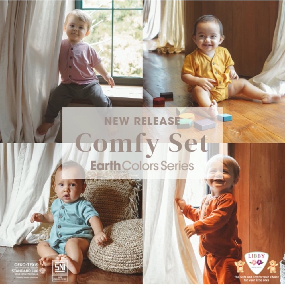 Libby Earth series New Comfy Set seri 2 Libby Baby Setelan Pendek Baju Kancing Depan Celana Pendek Pakaian Piyama Baju Bayi Baru Lahir