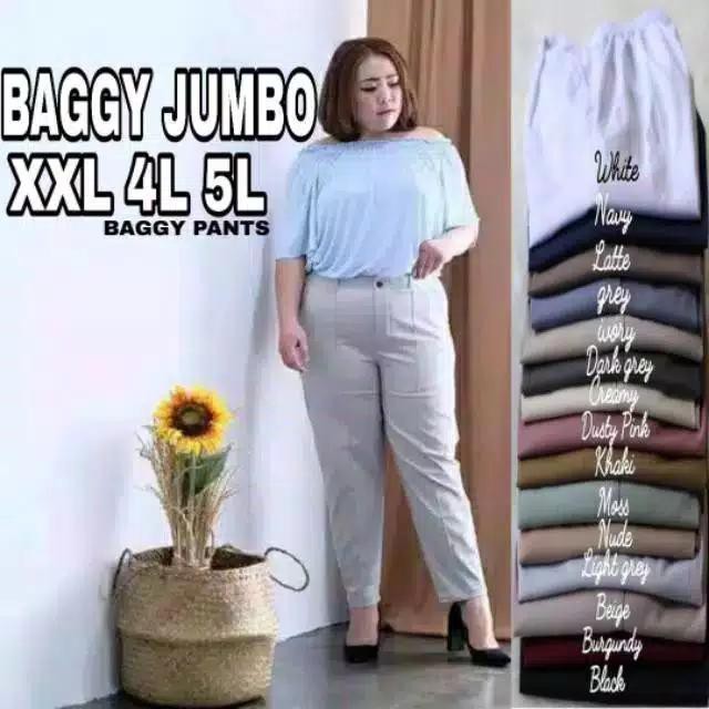 H51- Baggy Pants Jumbo Wanita / Baggy Xxl / 4L / 5L / Beggy Jumbo / - Xxl, Cream