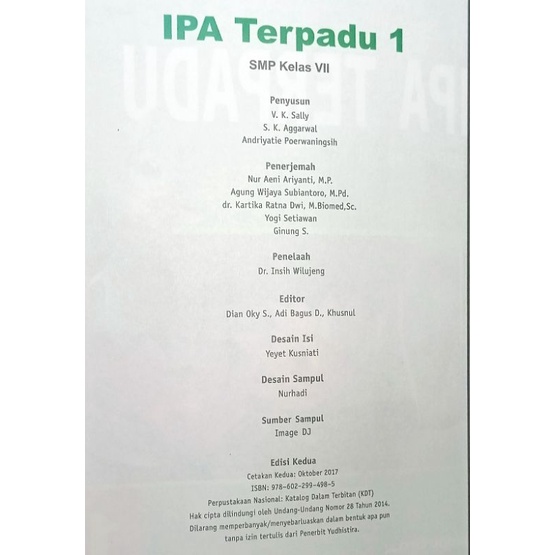 BUKU IPA TERPADU YUDHISTIRA KELAS 1SMP BUKU BEKAS OPA TERPADU YUDHISTIRA KELAS 1SMP