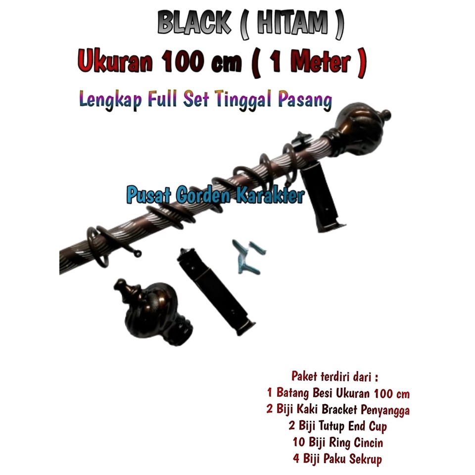 Besi Gorden Hordeng Jendela Minimalis 100 cm atau 1 Meter Besi Gorden Hordeng Full Set Murah Besi Go
