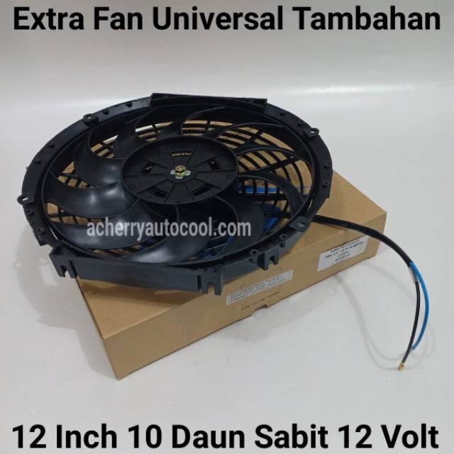 Extra Baco Bako Fan Tambahan Universal AC Mobil 12 Inch 10 Daun Sabit 12 Volt NIS