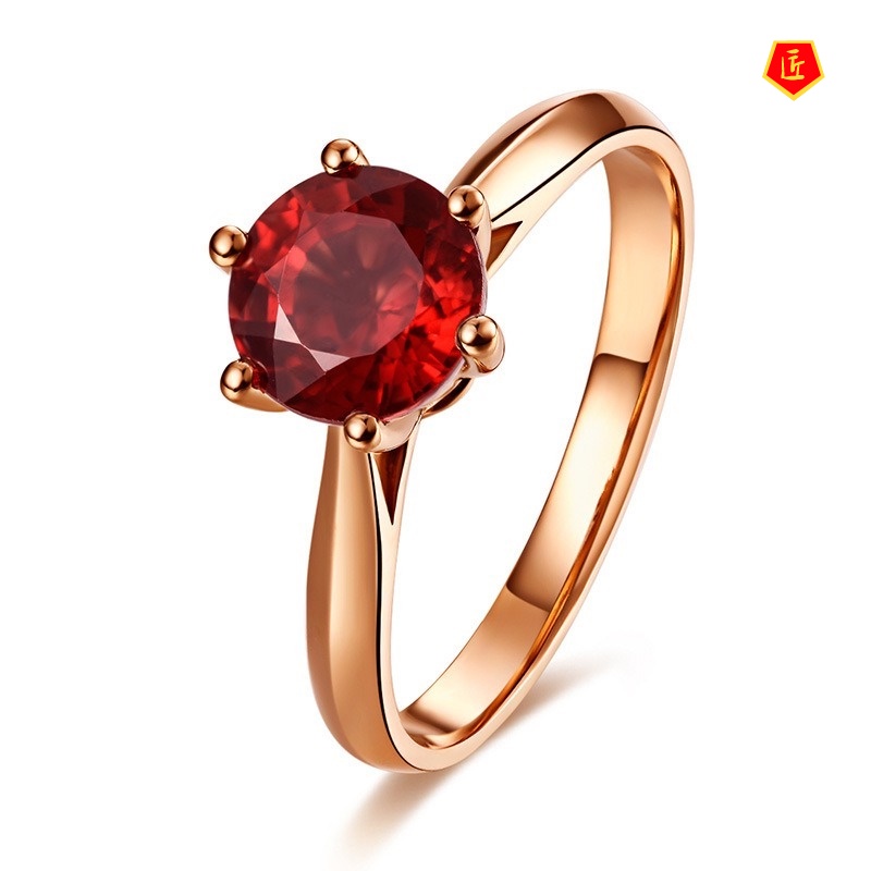 [Ready Stock]Rose Gold Garnet Colored Gems Classic Six-Claw Ring Fashion Simple Amethyst