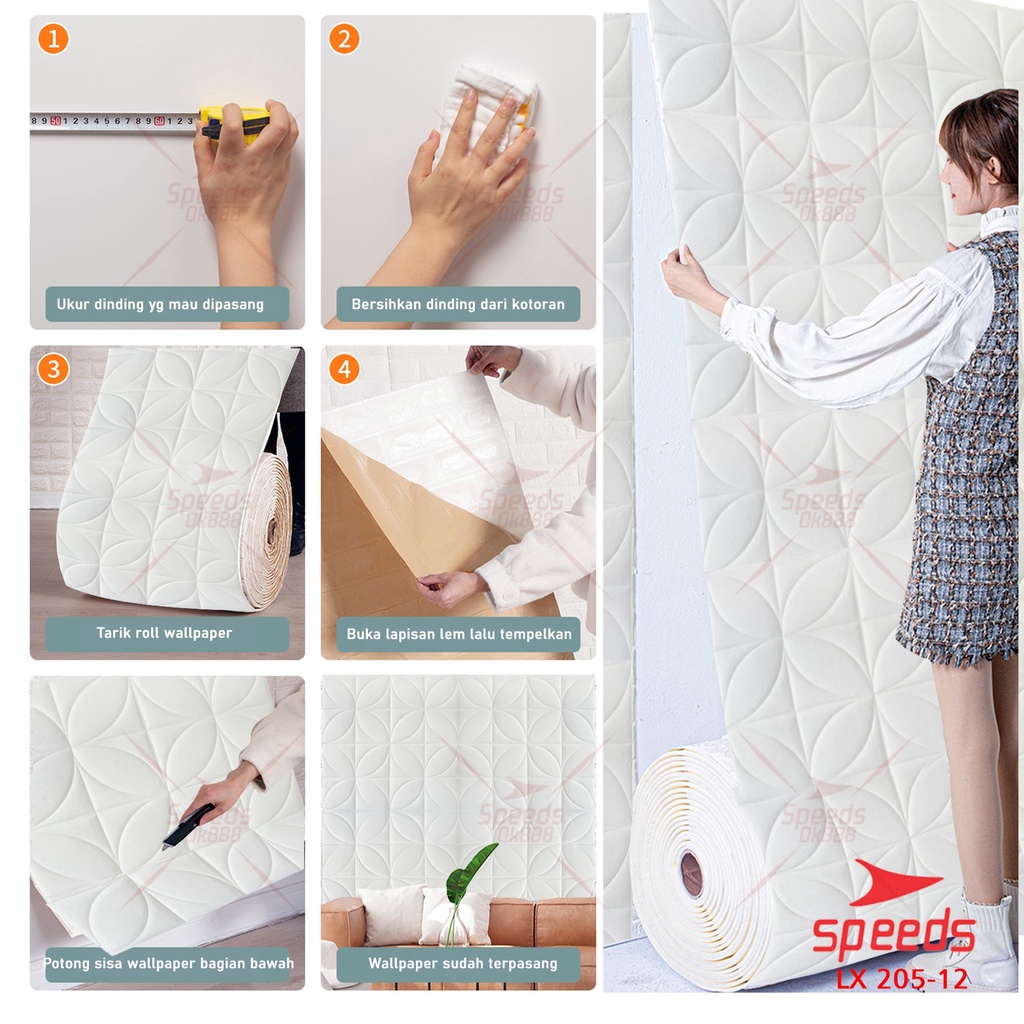 SPEEDS Wallpaper Dinding Roll 5mm Foam Walpaper Dinding Bahan PE Foam Motif Kawung 3D Murah 205-12-7