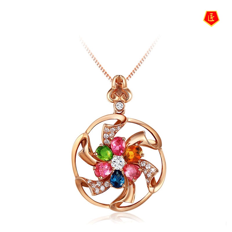 [Ready Stock]Colorful Gem Pendant 18K Rose Gold Fashion Temperament