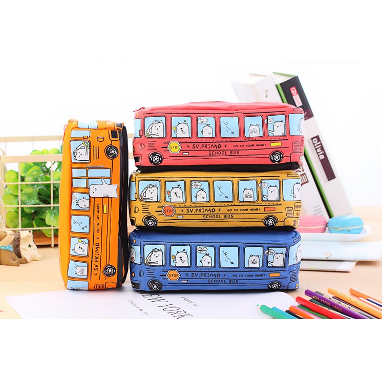 Tempat Pensil JUMBO PRIMO SCHOOL BUS / Tepak Tempat Alat Tulis Bentuk BIS SEKOLAH Empuk Lucu Plush