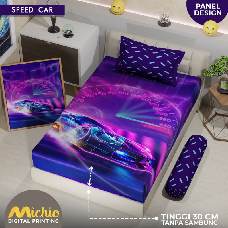 (NEW) Monalisa MICHIO - Bisa COD Sprei Single Set 120 120x200 No 3 Tinggi 30 30cm T30 Motif OTOMOTIF MOBIL BALAP SPEED RACING CAR CARS