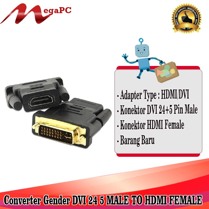 Converter Gender DVI 24 5 MALE TO HDMI FEMALE