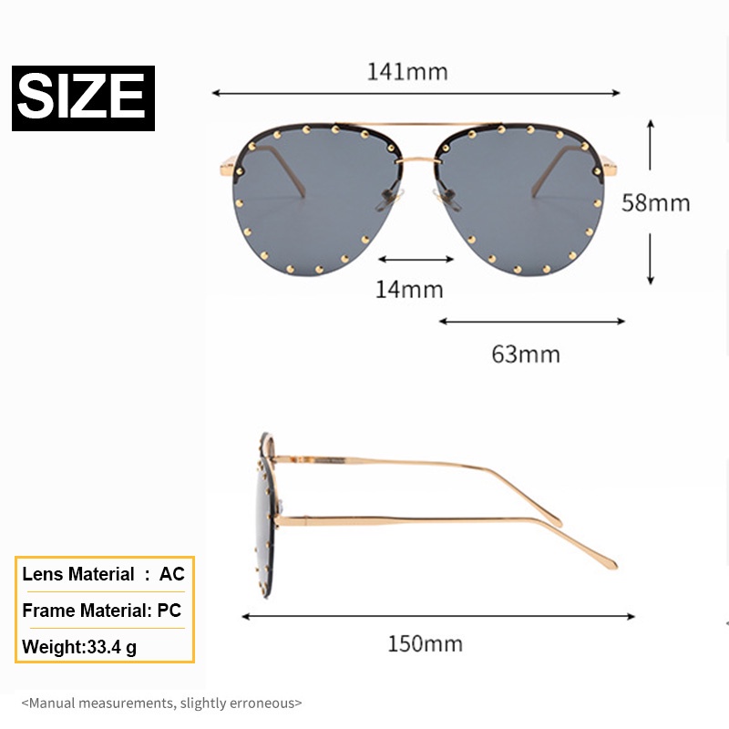 Kacamata Hitam Pilot Bahan Metal Aksen Rivet Untuk Wanita
