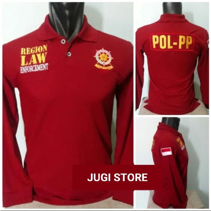 KAOS KERAH POL PP MERAH LENGAN PANJANG FULL BORDIR - KAOS KERAH PRIA LENGAN PANJANG