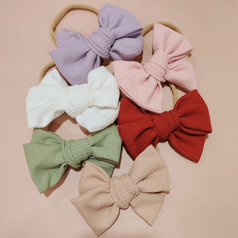 Bandana bayi waffle nilon oversize bow