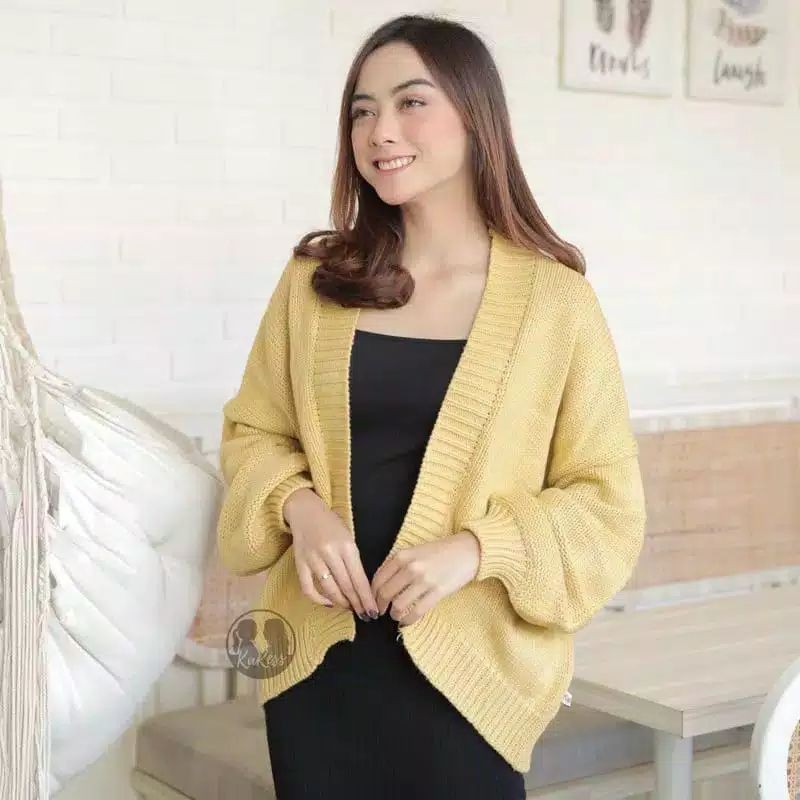 ELDIO CARDIGAN RAJUT OVERSIZE ALIVIA PREMIUM-Mustard