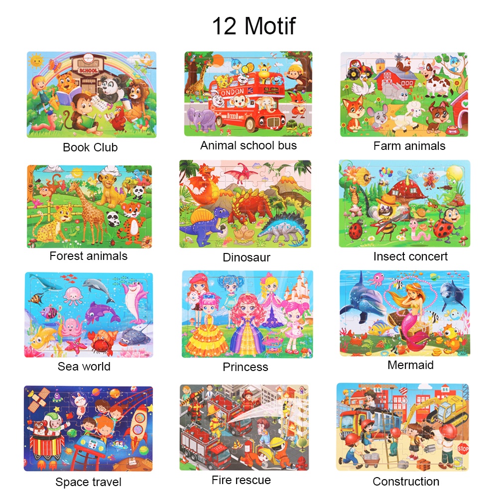 LAKOE Mainan Puzzle Kayu anak kartun lucu Mainan Jigsaw puzzle
