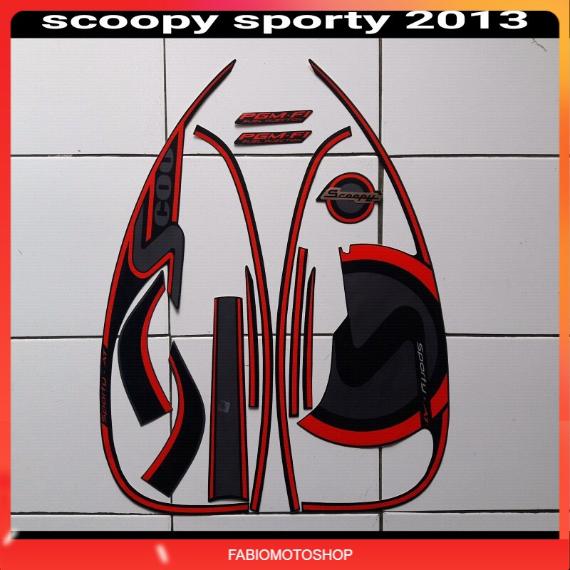 stiker motor striping scoopy sporty 2013 hitam merah