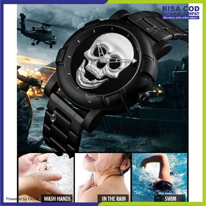 jam tangan analog pria wanita Jam Tangan Analog Pria SKMEI Motif Skull Tengkorak Stainless Steel WP