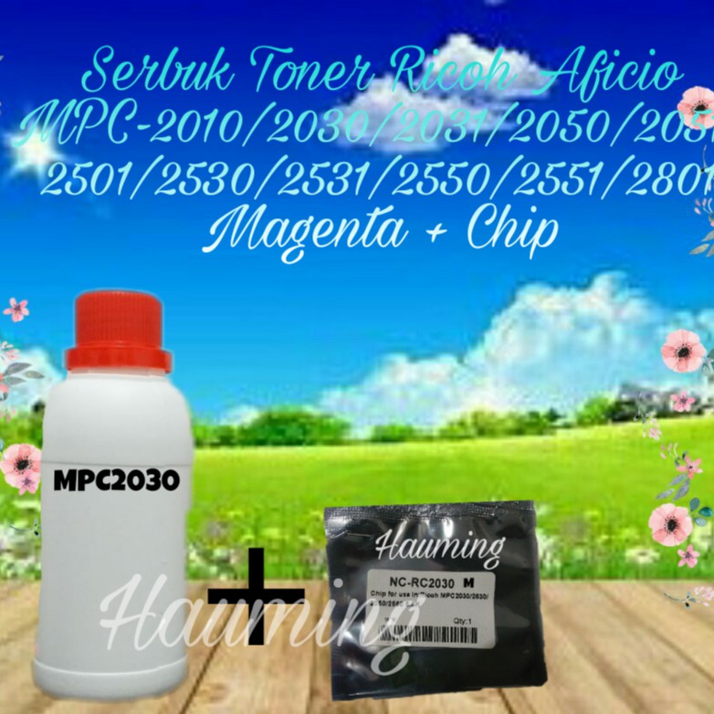 Serbuk Toner Ricoh Aficio MP C2010 C2030 C2031 C2050 C2051 C2501 C2530 C2551 C2801 Magenta + Chip