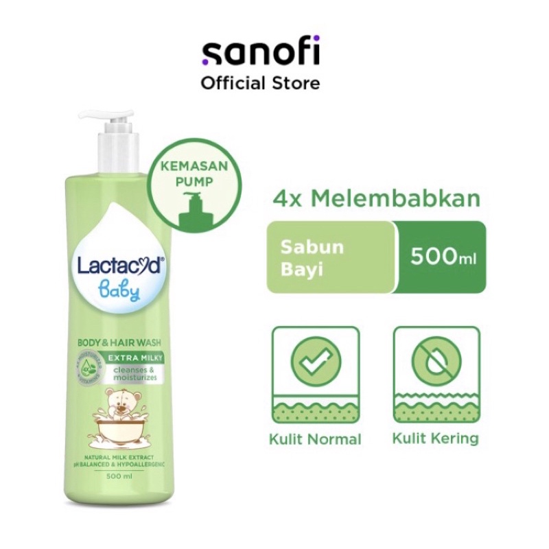 Lactacyd Baby Extra Milky 500ml Sabun Cair Bayi Botol Pump - New