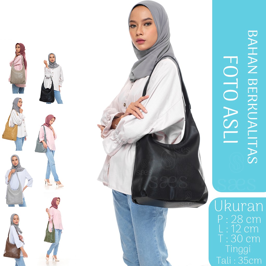 SAES Akasia Tas Hobo Bag Kulit Wanita Vintage Retro Totebag Tas Sekolah Tas Kuliah Tas Kerja Tas Kantor Murah Hitam Saes shop 003