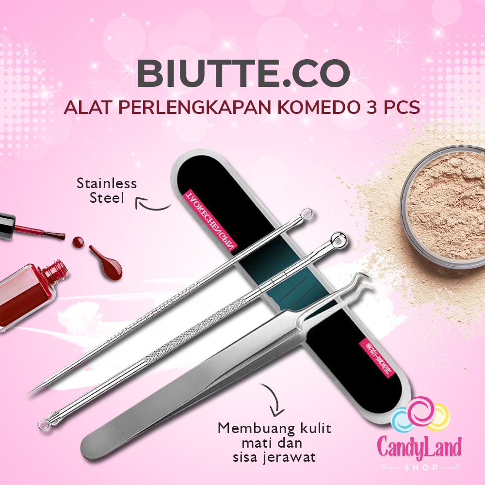 Set Alat Pencabut Komedo Pinset Pencetan Jerawat Pembersih Blackhead Stainless 3 Pcs