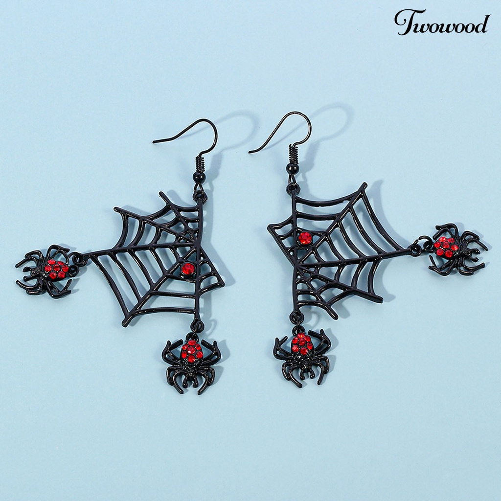 Kalung Dan Anting Bentuk Sarang Laba-Laba Aksen Berlian Imitasi Gaya Punk Gothic Untuk Pesta Halloween