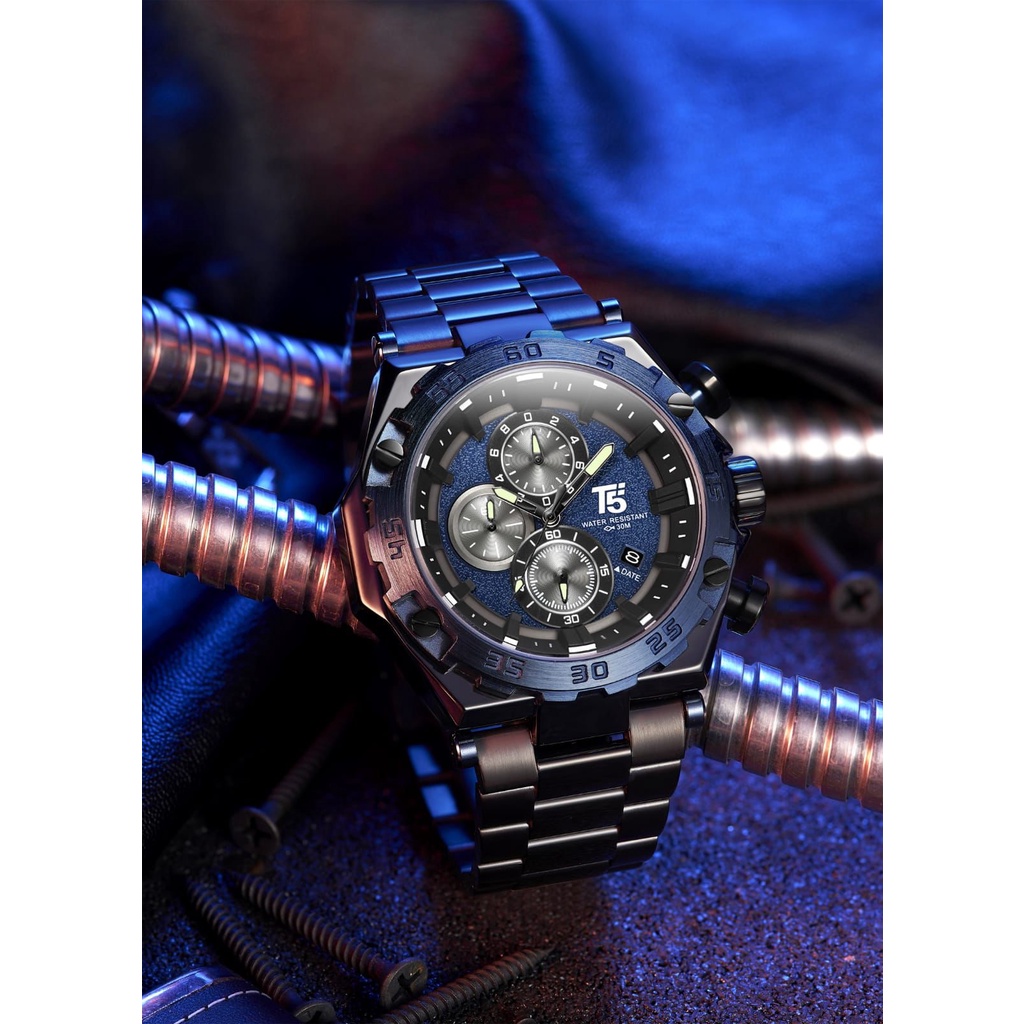 Jam Tangan Pria T5 H3847 G  Stainless Steel Original Plus Box and Paperbag