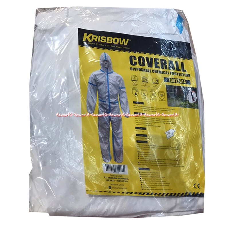 Krisbow Coverall Disposable Chemical Protection Clothing APD Putih Baju Isolasi Medis White