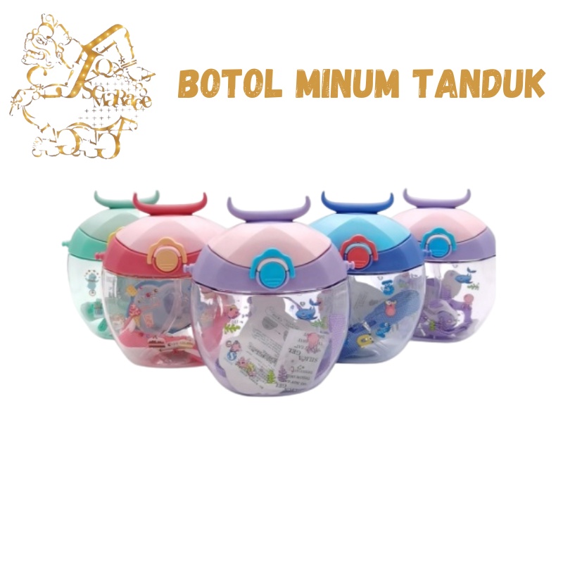 BOTOL MINUM SEKOLAH ANAK BULAT TANDUK KARAKTER 400ML