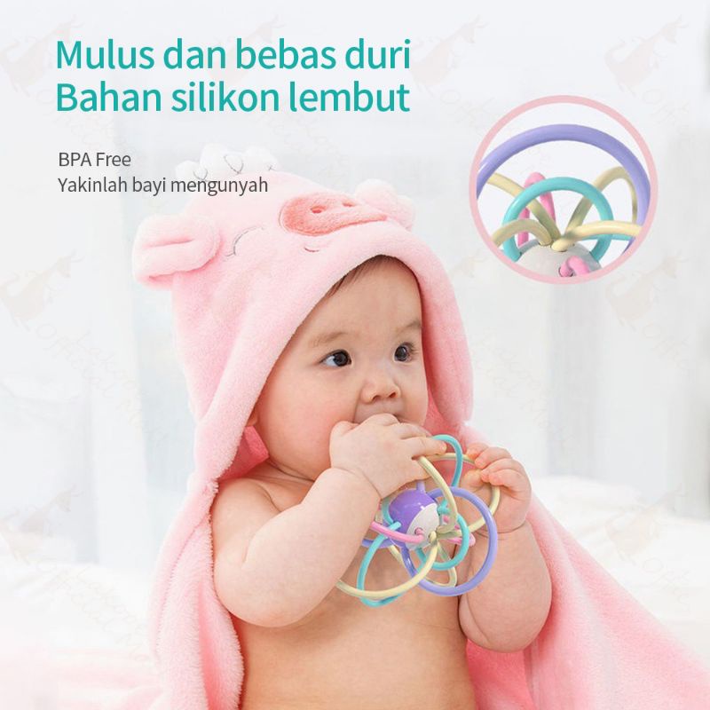 [rumahbayipdg] MAINAN GIGITAN BAYI TEETHER BOLA MANHATTAN BAHAN SILICONE LEMBUT MUDAH DIPEGANG