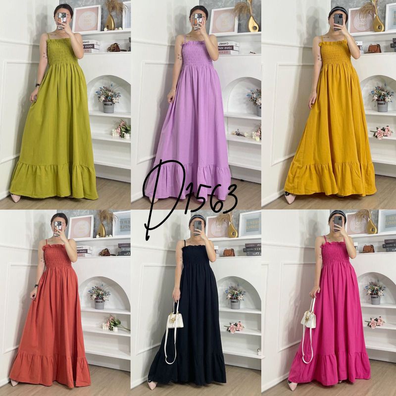 D1563 [VANGIE] - DRESS MAXI LONGDRESS ALYAA MAXIDRESS DRESSMAXI SMOCKED DRESS