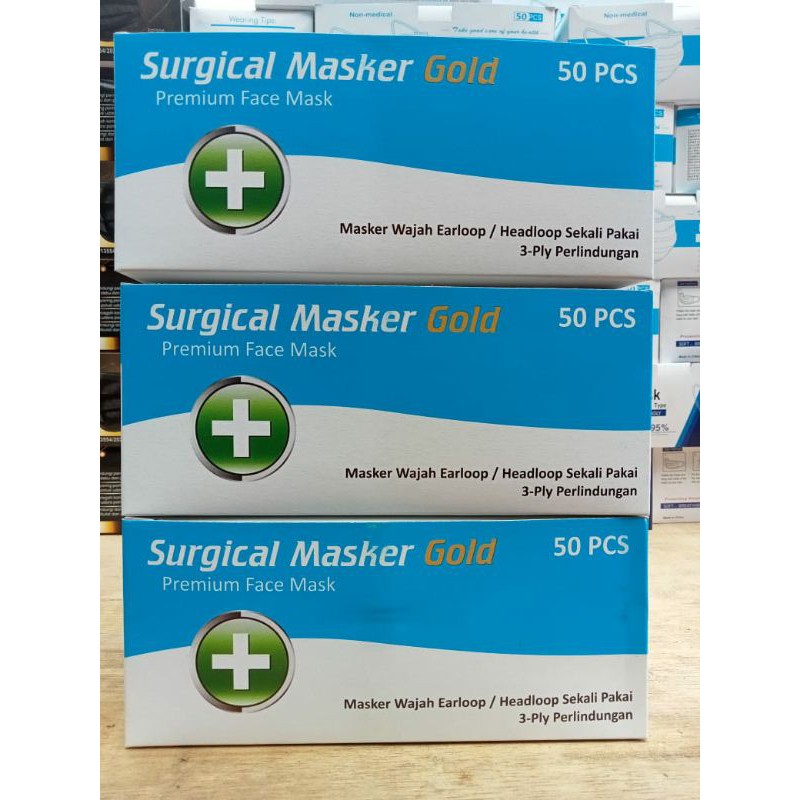 masker earloop 3ply/surgical masker gold premium face mask