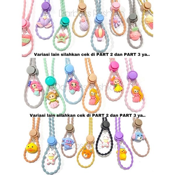 (PART 1 CR) Tali kalung Masker anak dan dewasa CUSTOM NAMA/ strap masker 2 in 1 Karet Elastis / Stopper bunga karakter lucu / clay princess / konektor masker Hijab / Strap Mask ala korea / Strap masker murah / kalung masker elastis ulir